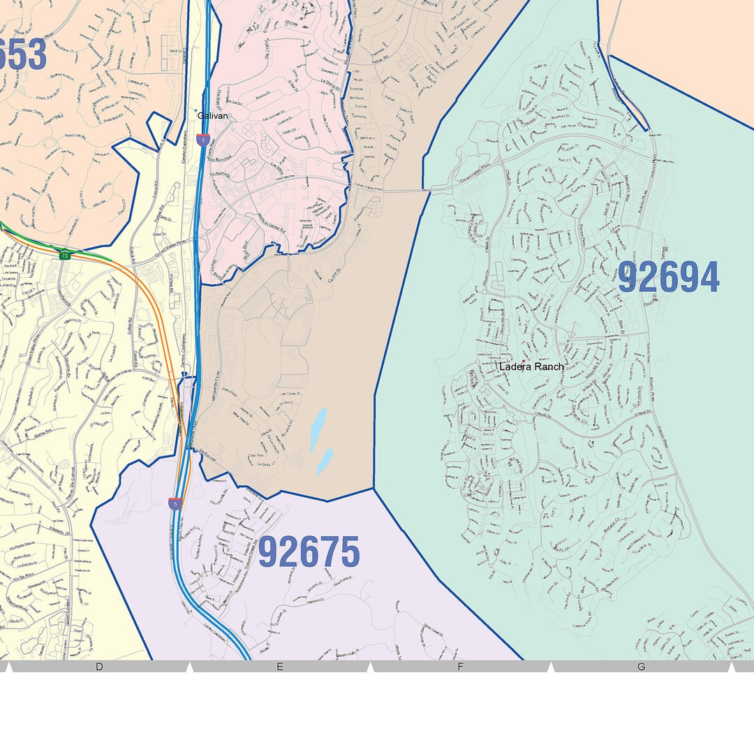 Color Cast Zip Code Style Wall Map of Mission Viejo, CA