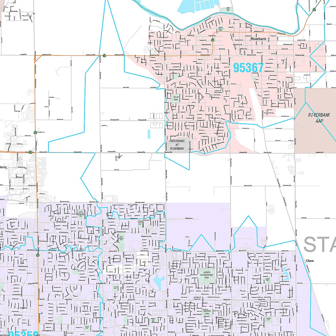 Postal Code Map Modesto Premium Style Wall Map of Modesto, CA – American Map Store