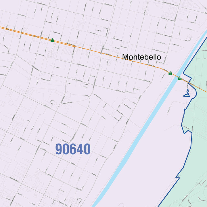 Color Cast Zip Code Style Wall Map of Montebello, CA