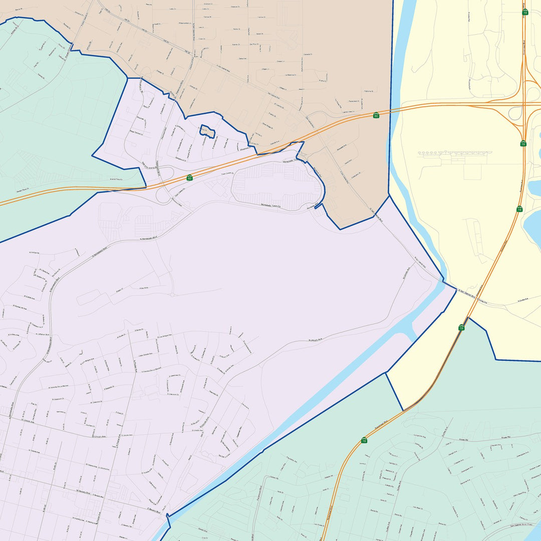 Color Cast Zip Code Style Wall Map of Montebello, CA
