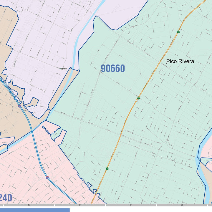 Color Cast Zip Code Style Wall Map of Montebello, CA