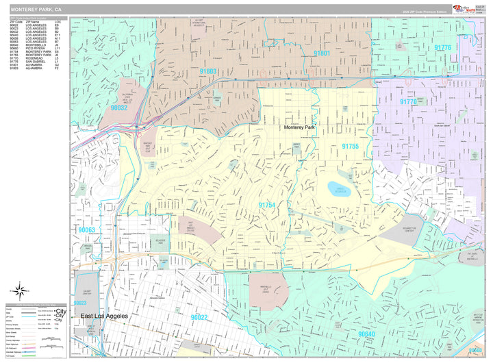 Premium Style Wall Map of Monterey Park, CA