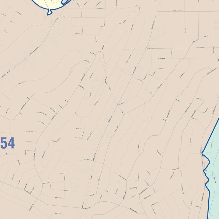 Color Cast Zip Code Style Wall Map of Monterey Park, CA