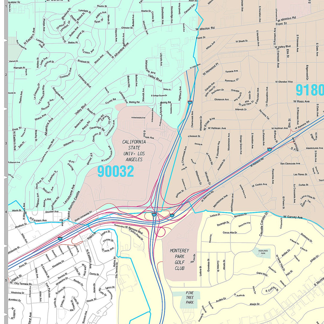 Premium Style Wall Map of Monterey Park, CA