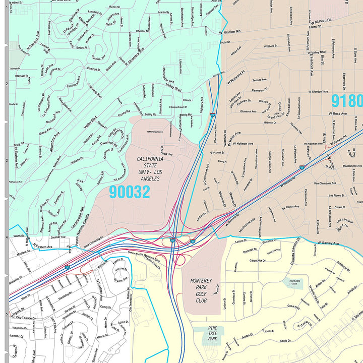 Premium Style Wall Map of Monterey Park, CA