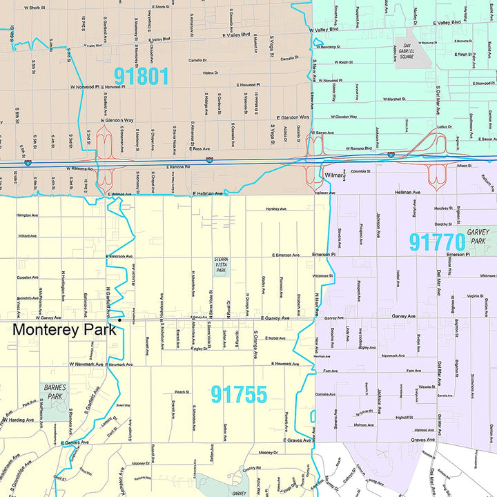 Premium Style Wall Map of Monterey Park, CA
