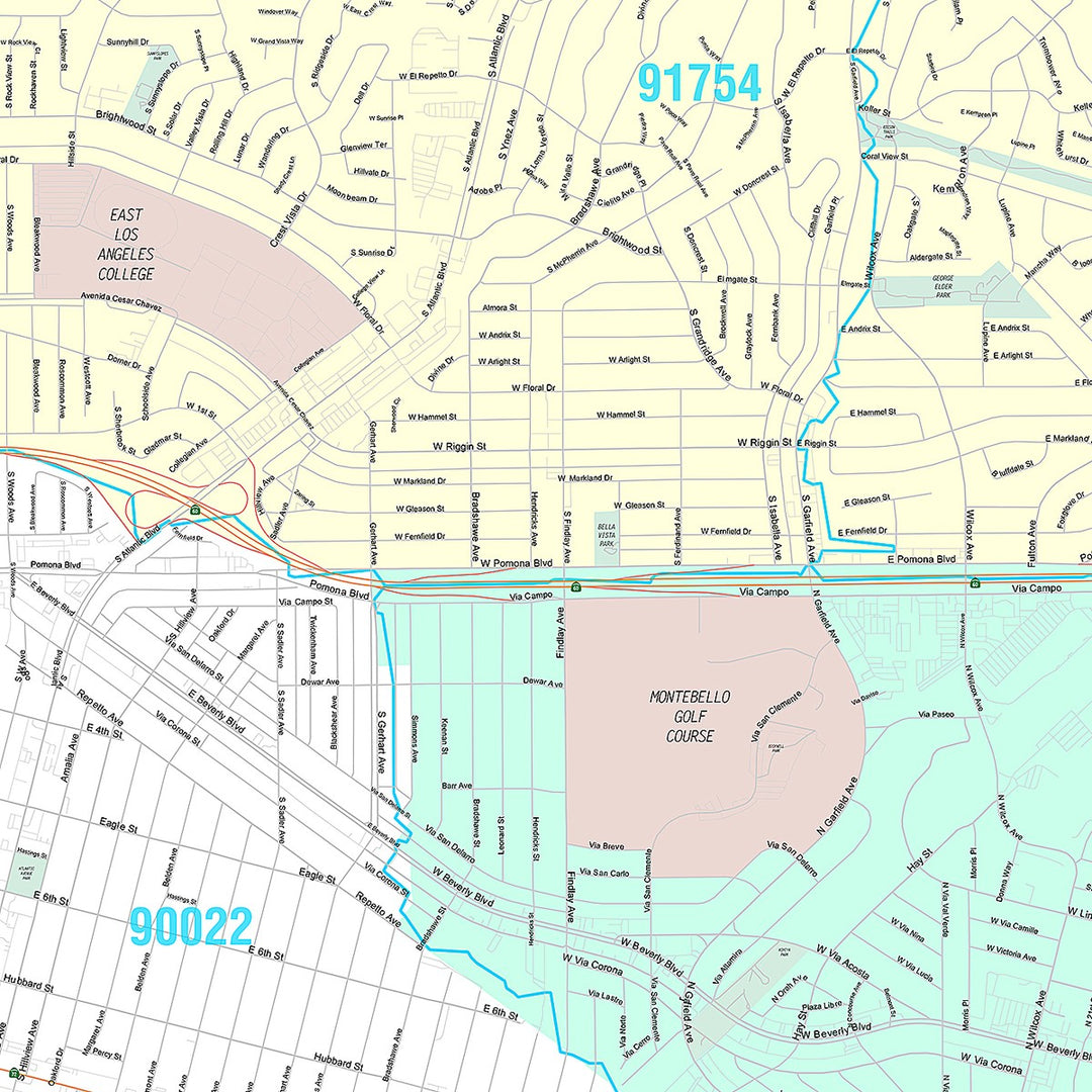 Premium Style Wall Map of Monterey Park, CA