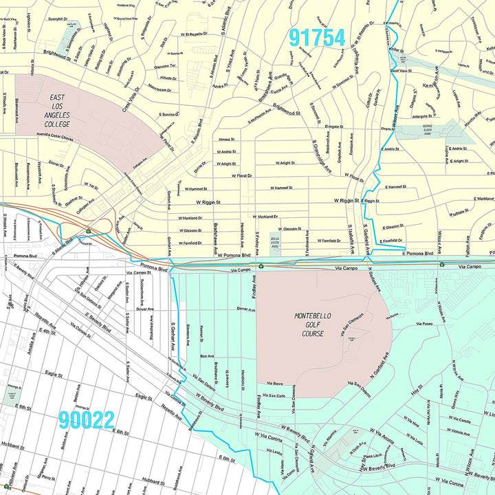 Premium Style Wall Map of Monterey Park, CA