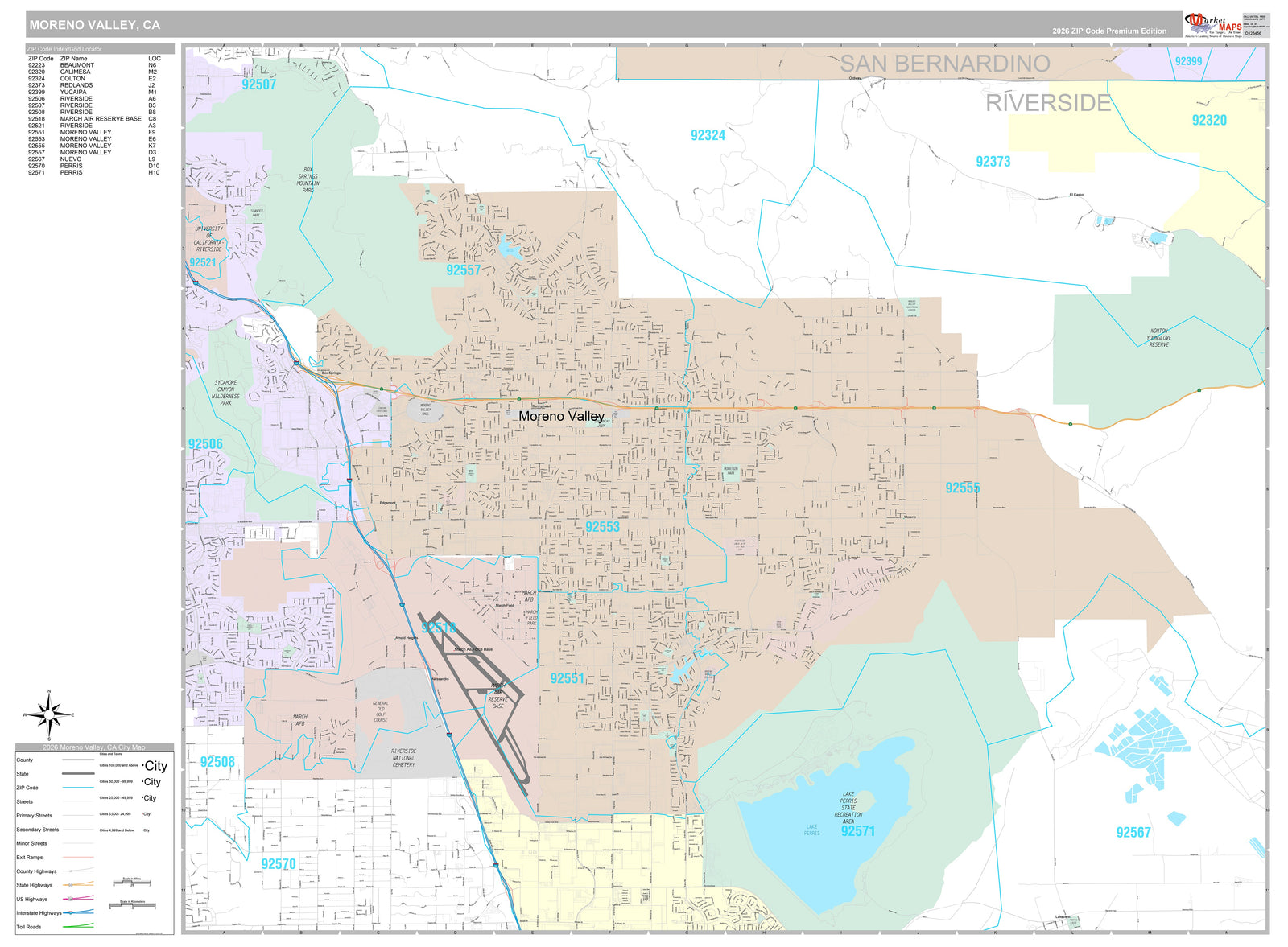 Premium Style Wall Map of Moreno Valley CA