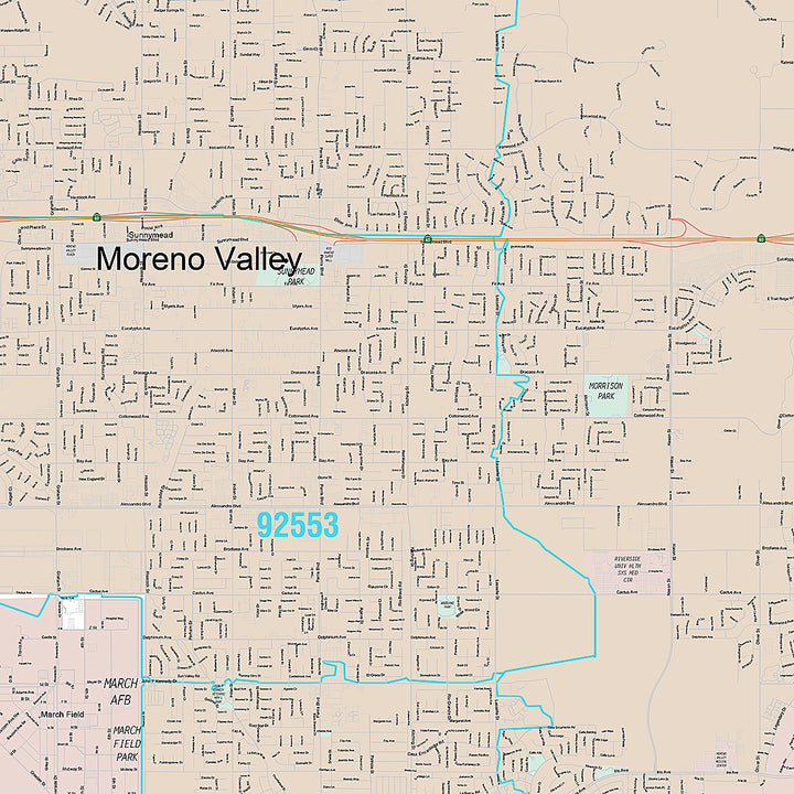Premium Style Wall Map of Moreno Valley CA