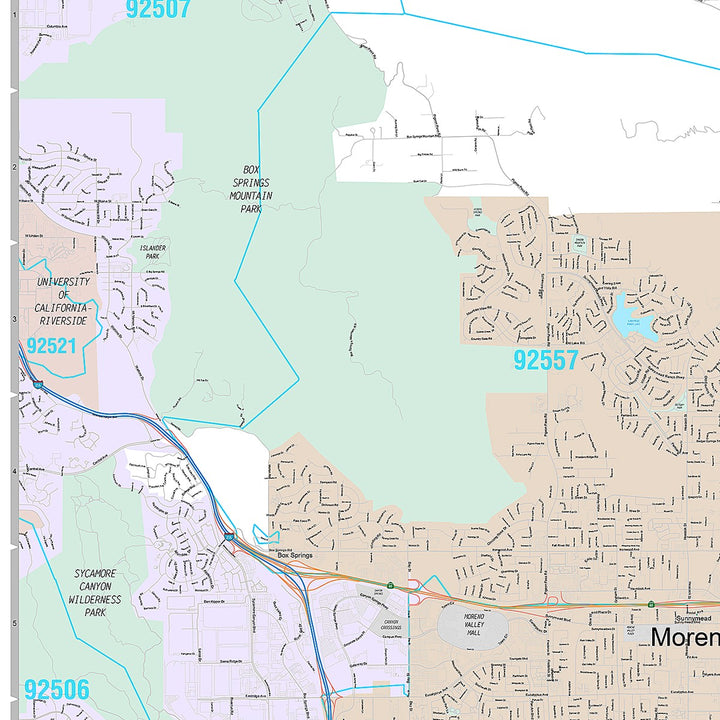 Premium Style Wall Map of Moreno Valley CA