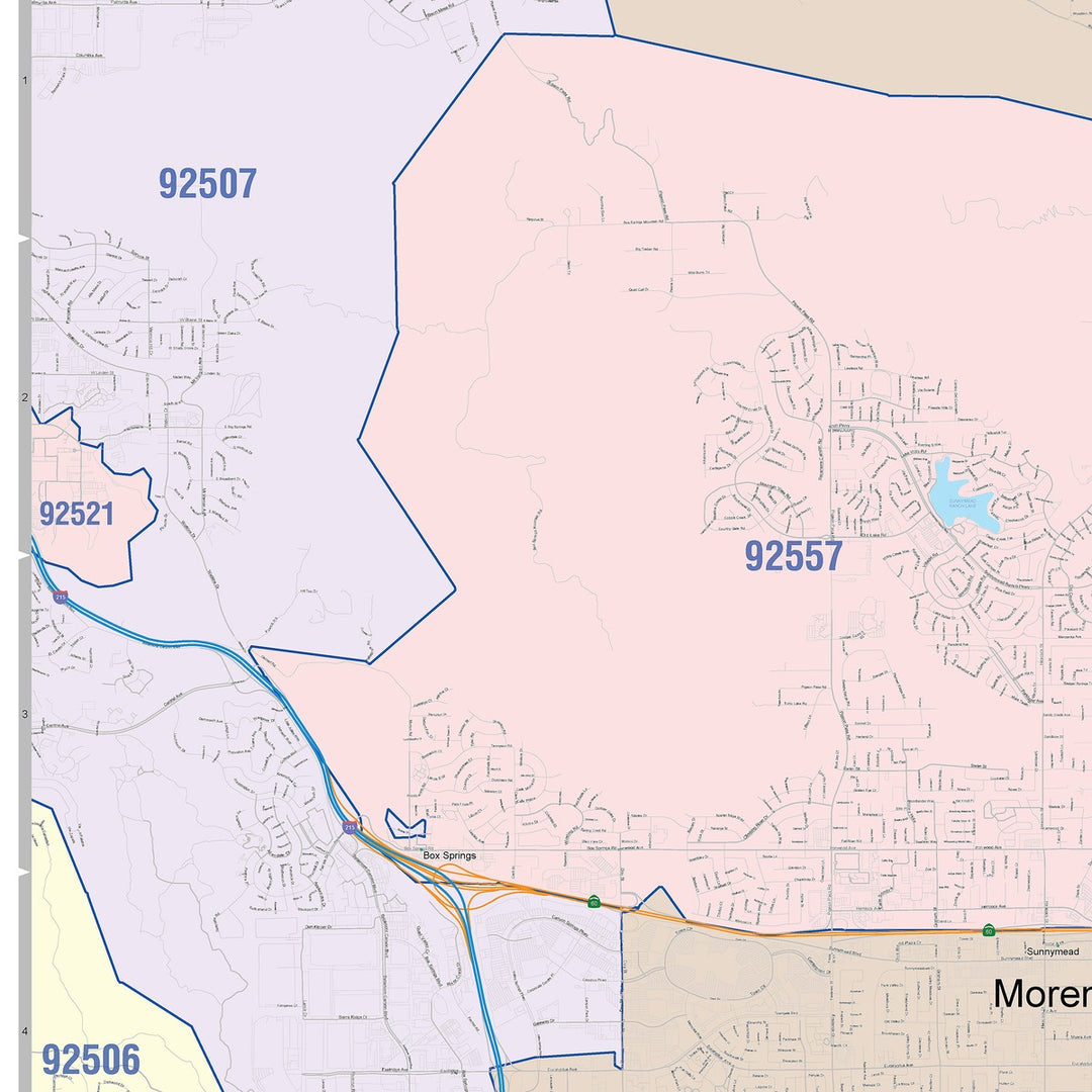 Color Cast Zip Code Style Wall Map of Moreno Valley, CA – American Map ...