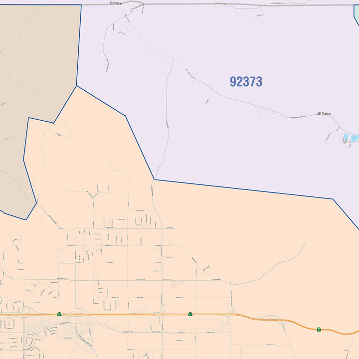 Color Cast Zip Code Style Wall Map of Moreno Valley, CA