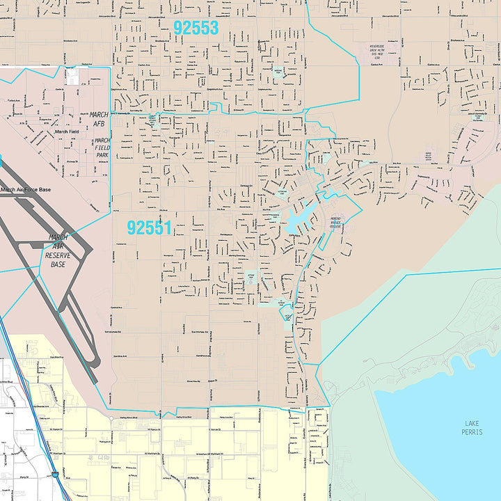 Premium Style Wall Map of Moreno Valley CA