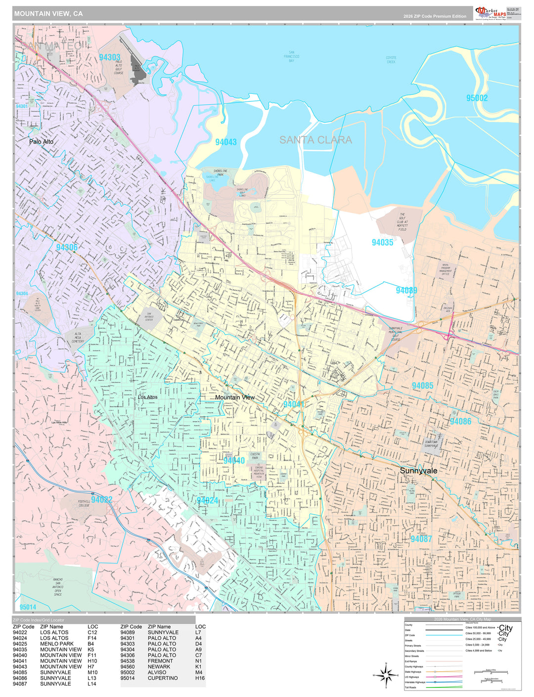 Premium Style Wall Map of Mountain View, CA