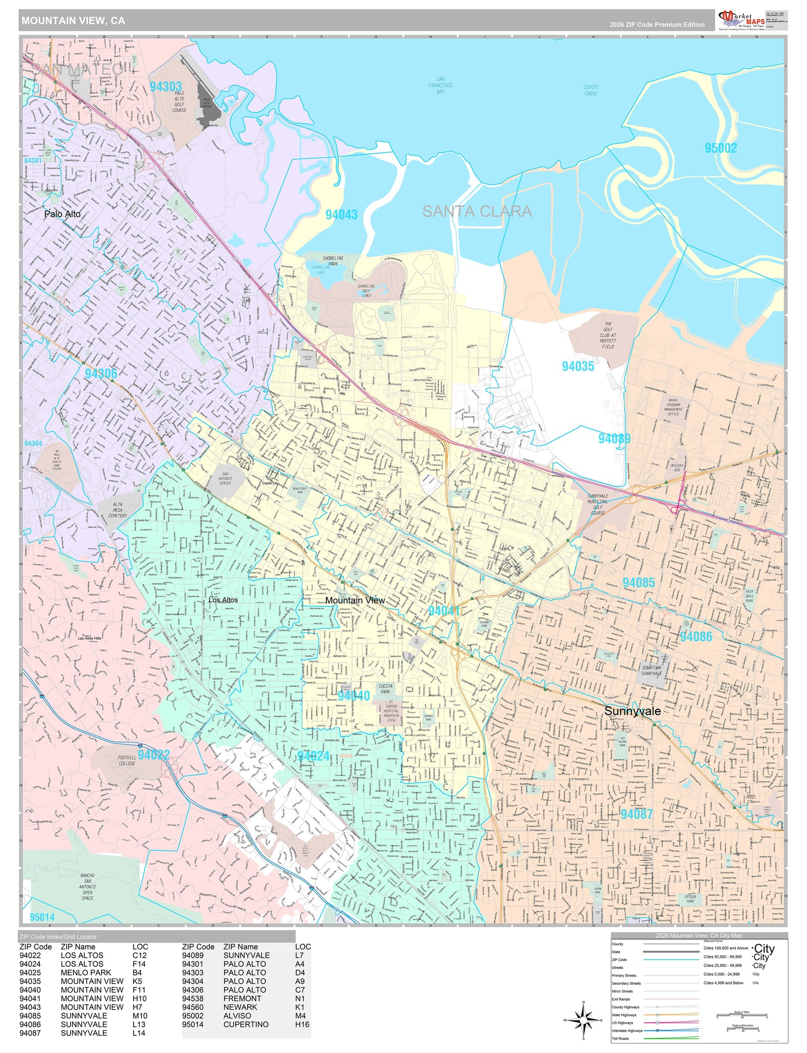 Premium Style Wall Map of Mountain View, CA