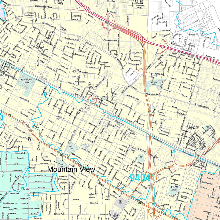 Premium Style Wall Map of Mountain View, CA