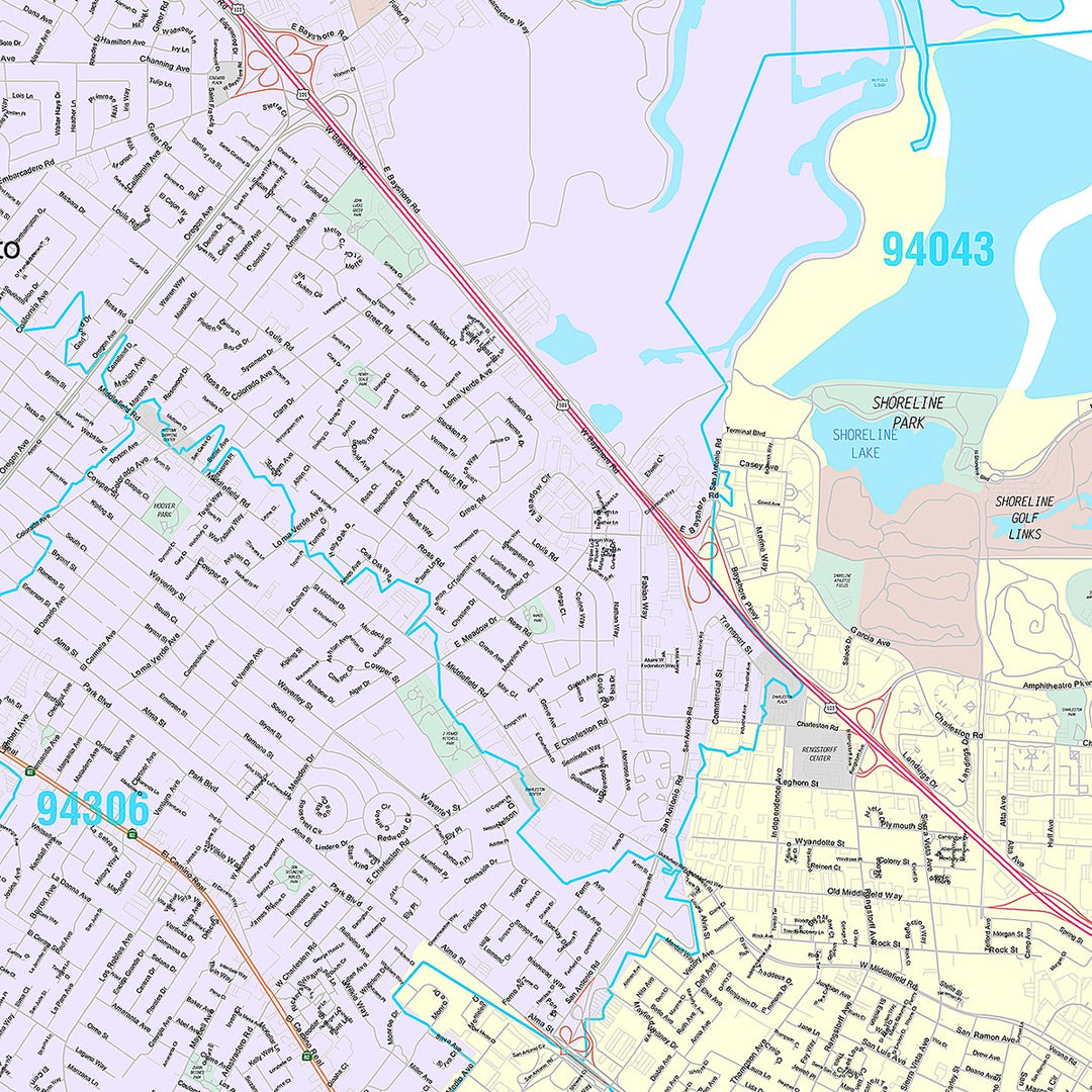 Premium Style Wall Map of Mountain View, CA