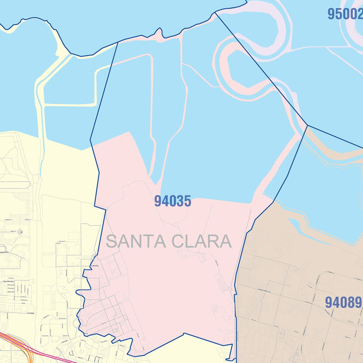 Color Cast Zip Code Style Wall Map of Mountain View, CA