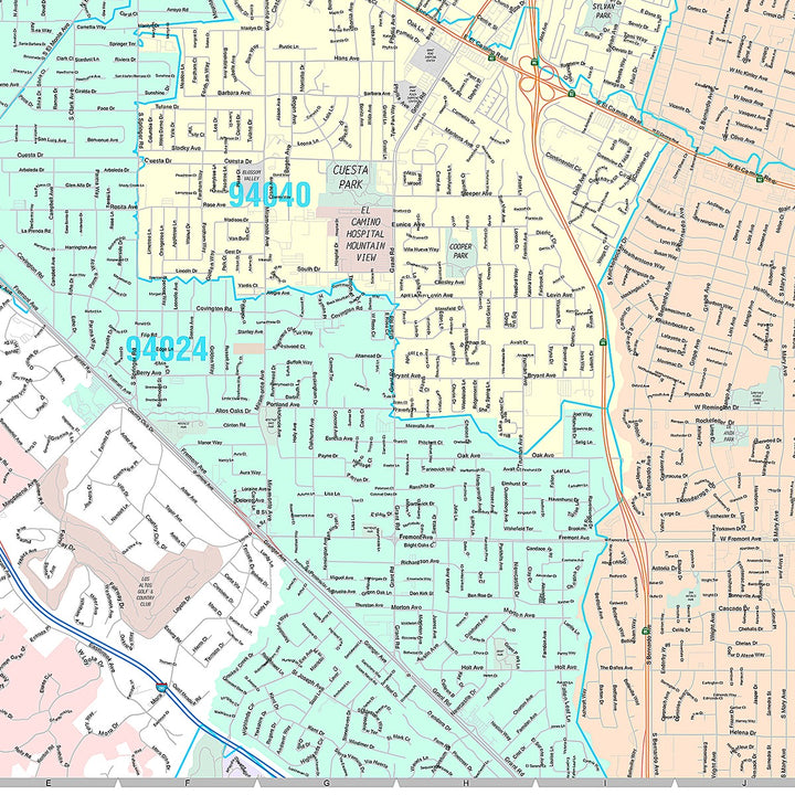 Premium Style Wall Map of Mountain View, CA