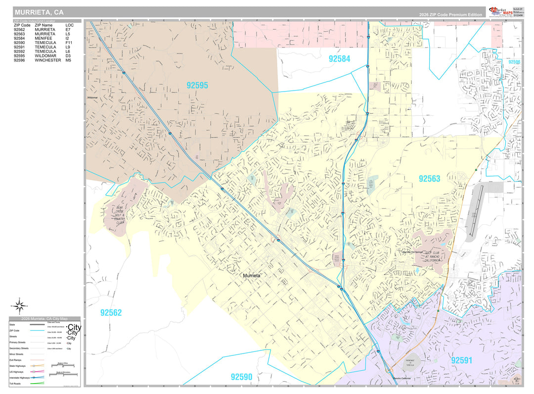 Premium Style Wall Map of Murrieta, CA