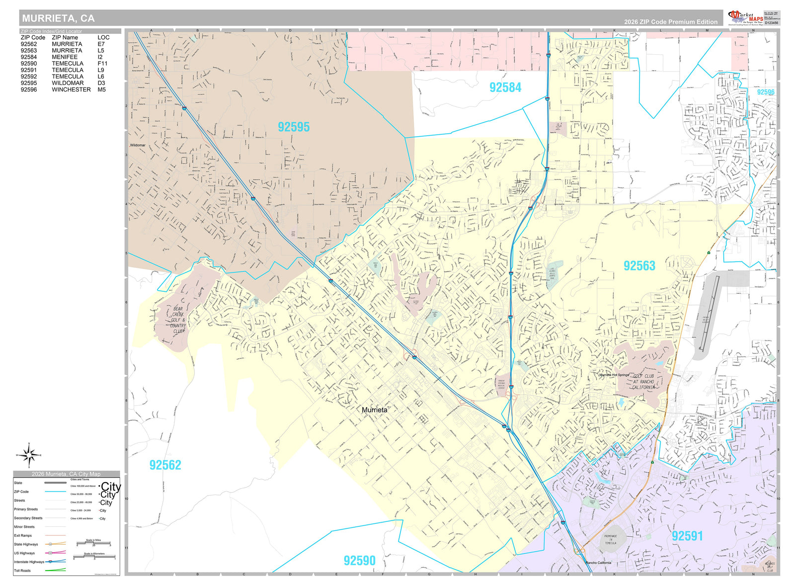 Premium Style Wall Map of Murrieta, CA