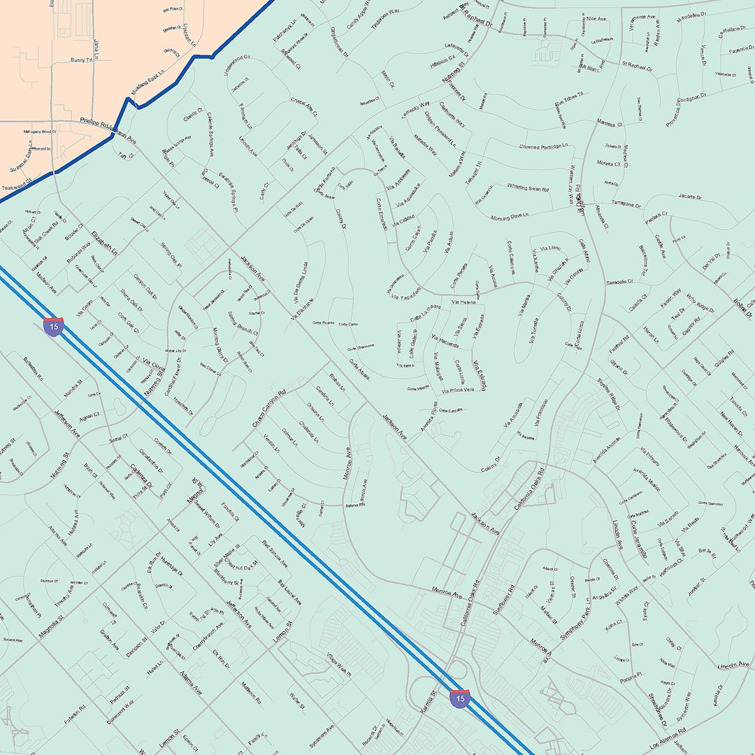 Color Cast Zip Code Style Wall Map of Murrieta, CA
