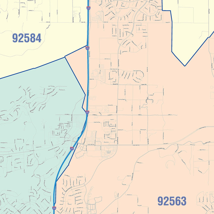 Color Cast Zip Code Style Wall Map of Murrieta, CA