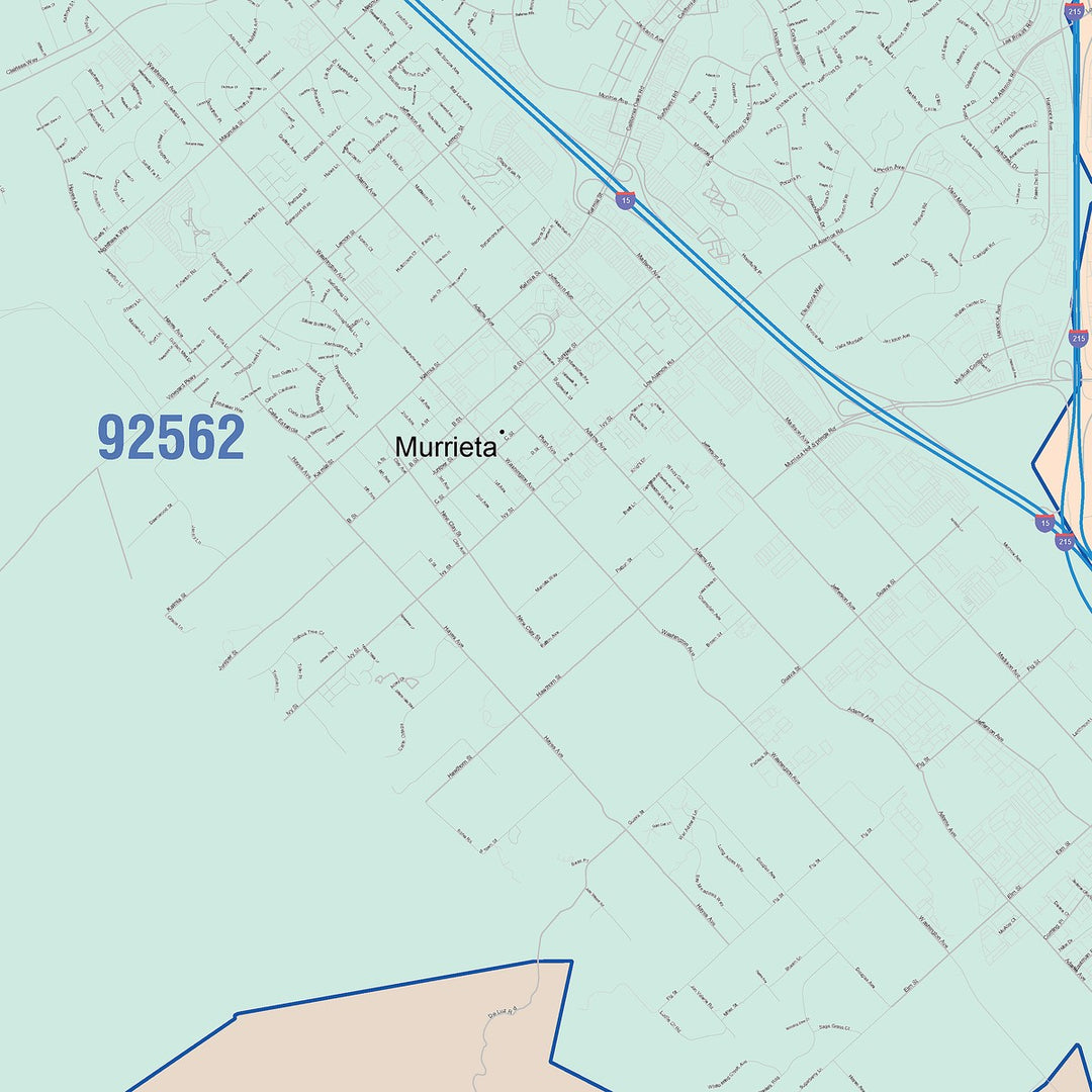 Color Cast Zip Code Style Wall Map of Murrieta, CA