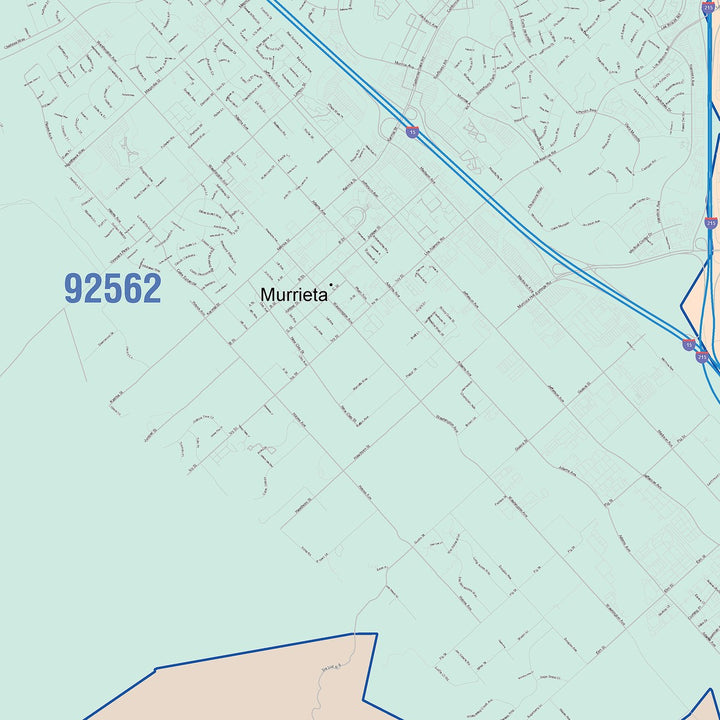Color Cast Zip Code Style Wall Map of Murrieta, CA