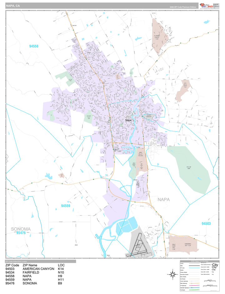 Premium Style Wall Map of Napa, CA