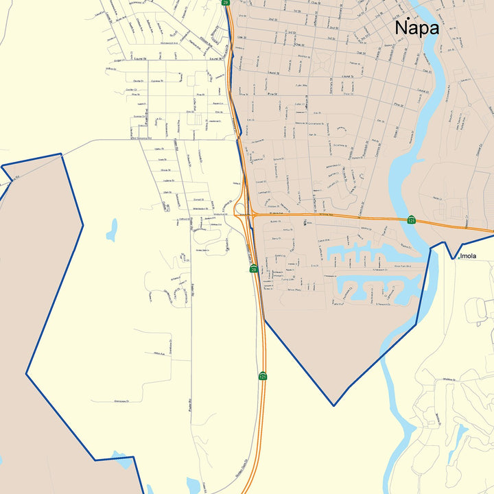 Color Cast Zip Code Style Wall Map of Napa, CA