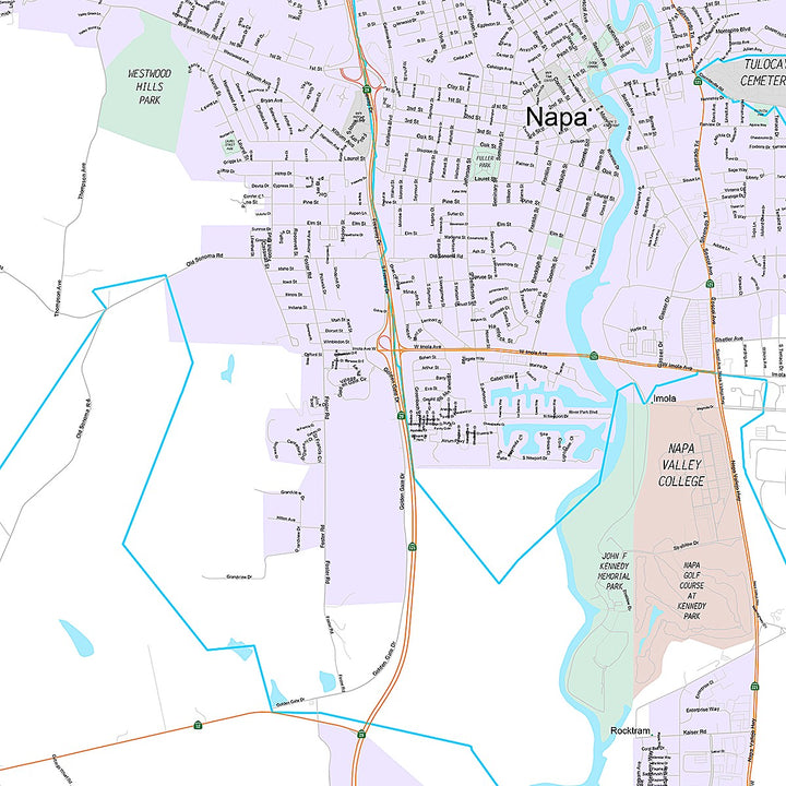 Premium Style Wall Map of Napa, CA