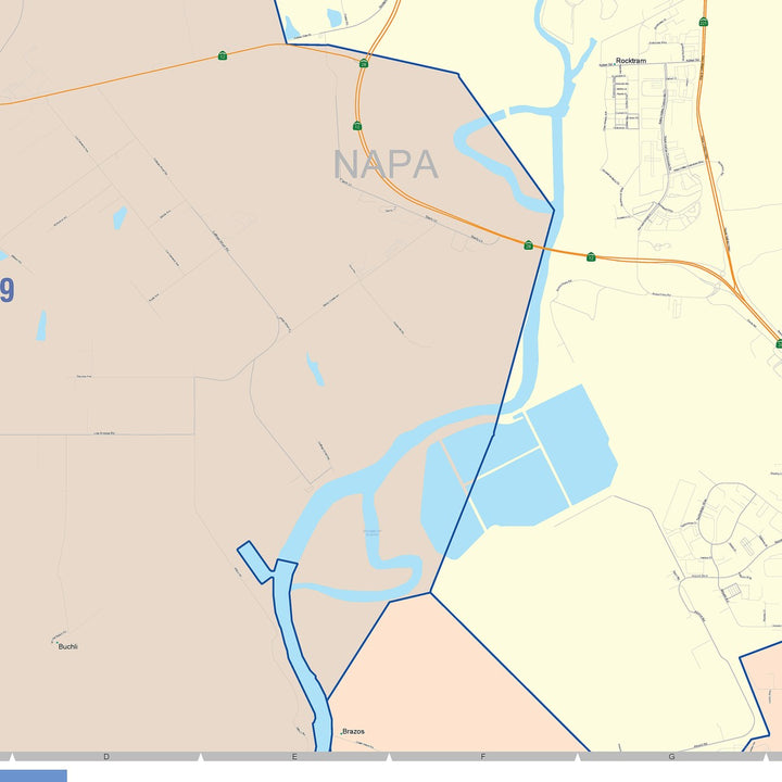 Color Cast Zip Code Style Wall Map of Napa, CA