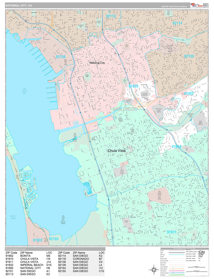 Premium Style Wall Map of National City, CA