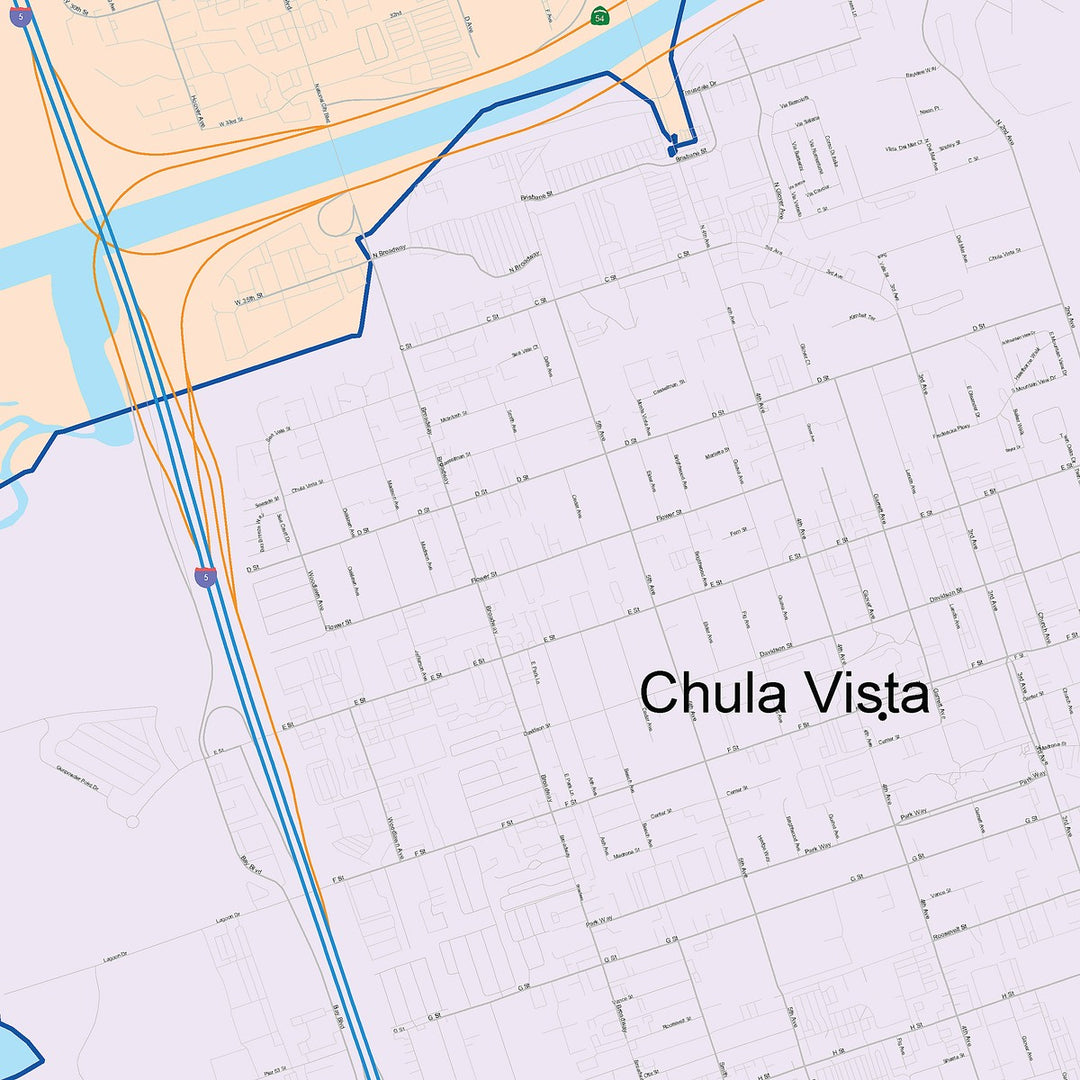 Color Cast Zip Code Style Wall Map of National City, CA