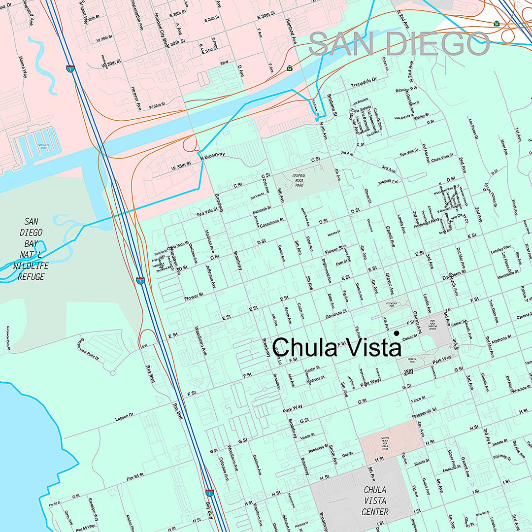 Premium Style Wall Map of National City, CA