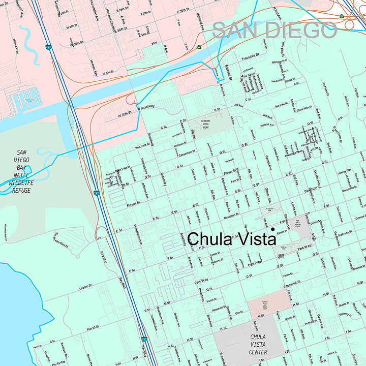 Premium Style Wall Map of National City, CA