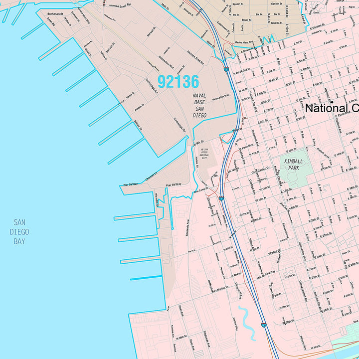 Premium Style Wall Map of National City, CA
