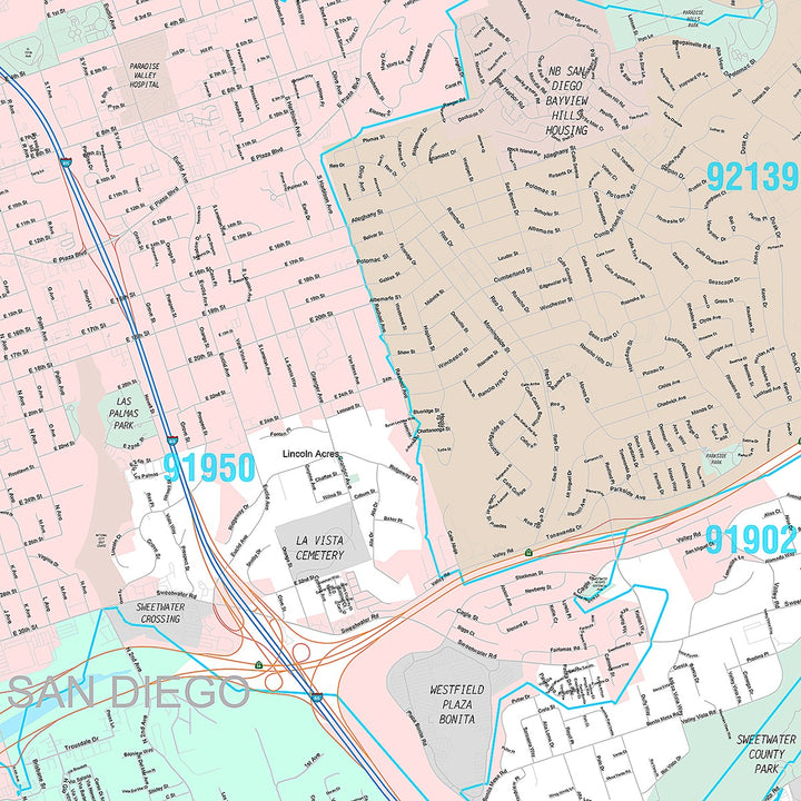 Premium Style Wall Map of National City, CA