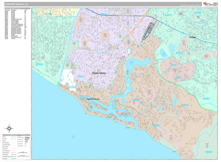 Premium Style Wall Map of Newport Beach, CA