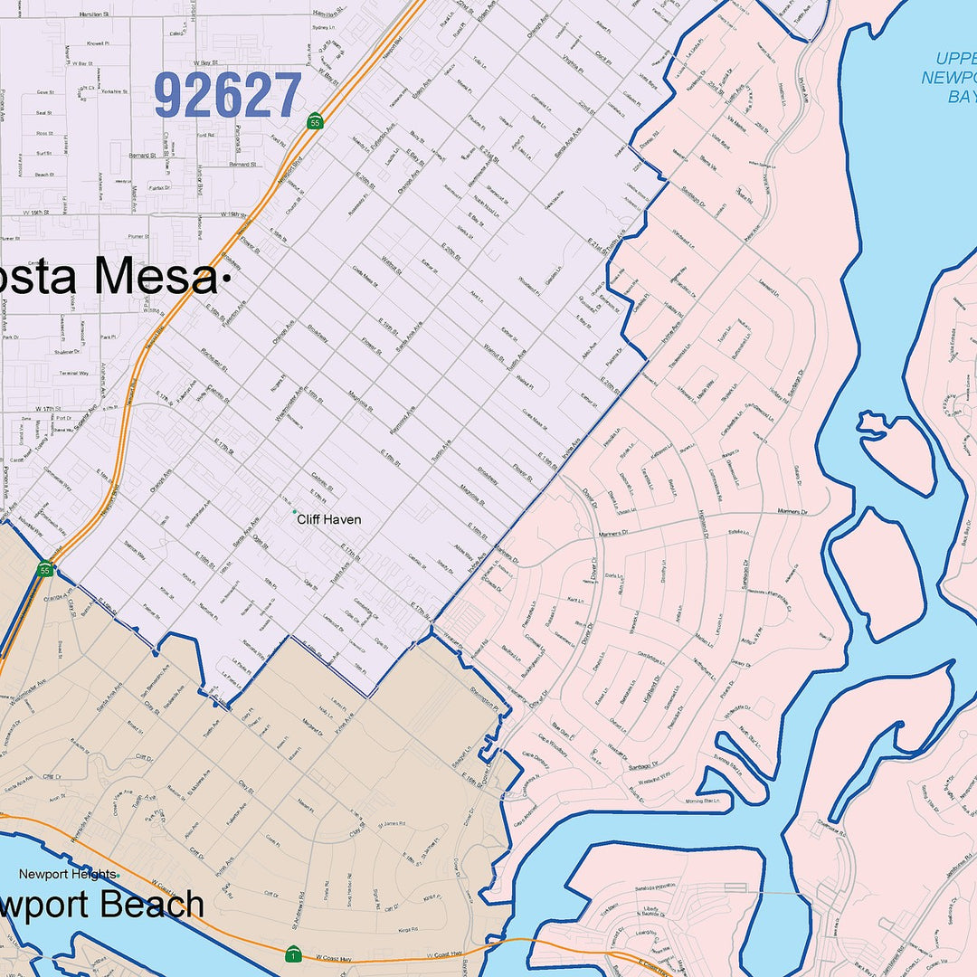 Color Cast Zip Code Style Wall Map of Newport Beach, CA – American Map ...