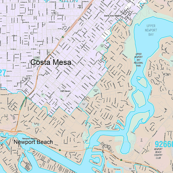 Premium Style Wall Map of Newport Beach, CA