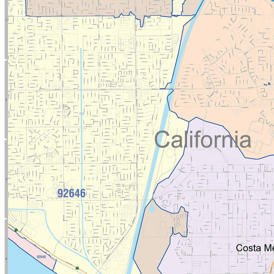 Color Cast Zip Code Style Wall Map of Newport Beach, CA – American Map ...
