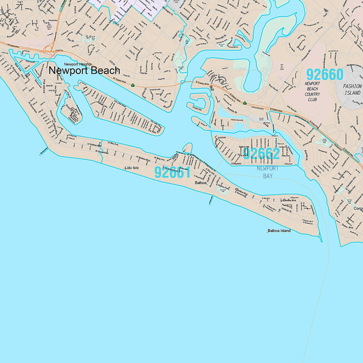 Premium Style Wall Map of Newport Beach, CA