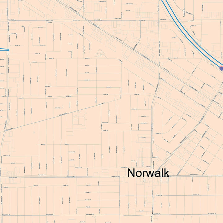 Color Cast Zip Code Style Wall Map of Norwalk, CA