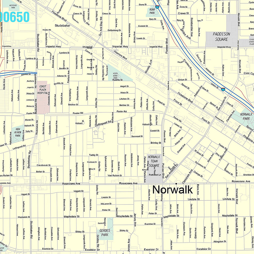 Premium Style Wall Map of Norwalk, CA