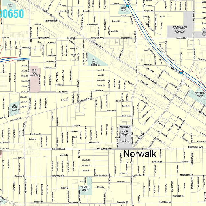 Premium Style Wall Map of Norwalk, CA