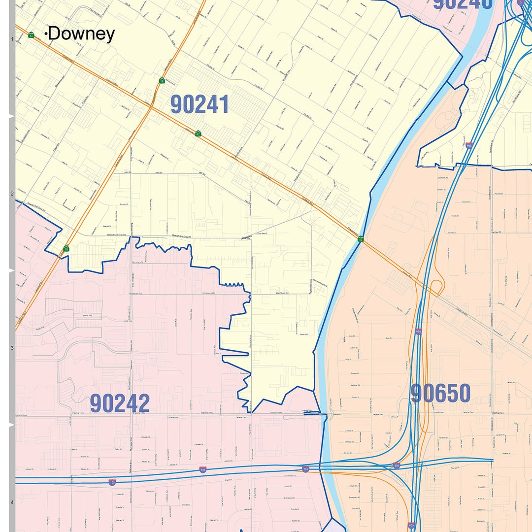 Color Cast Zip Code Style Wall Map of Norwalk, CA