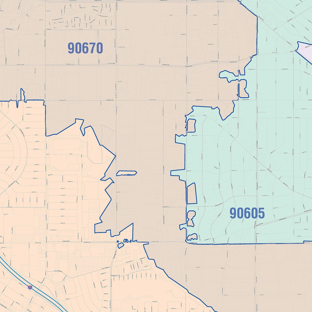 Color Cast Zip Code Style Wall Map of Norwalk, CA